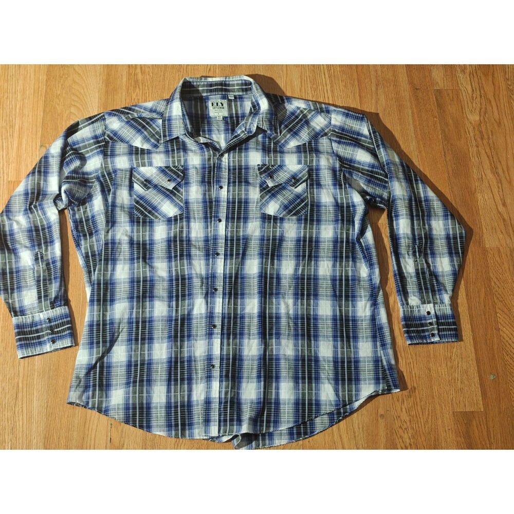 Wrangler Mens Plaid Long Sleeve Snap Button Western Shirt Blue Green